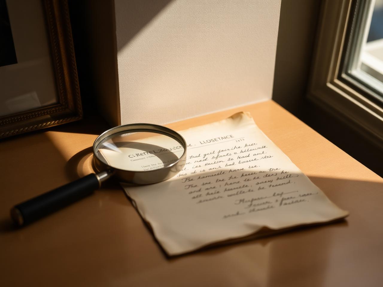 A loupe resting on a provenance document beside a gilt frame